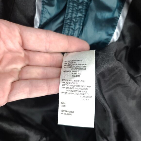 Calvin Klein Jacket Womens Medium Green Down Puffer Parka Faux Fur Full Zip - Picture 5 of 8